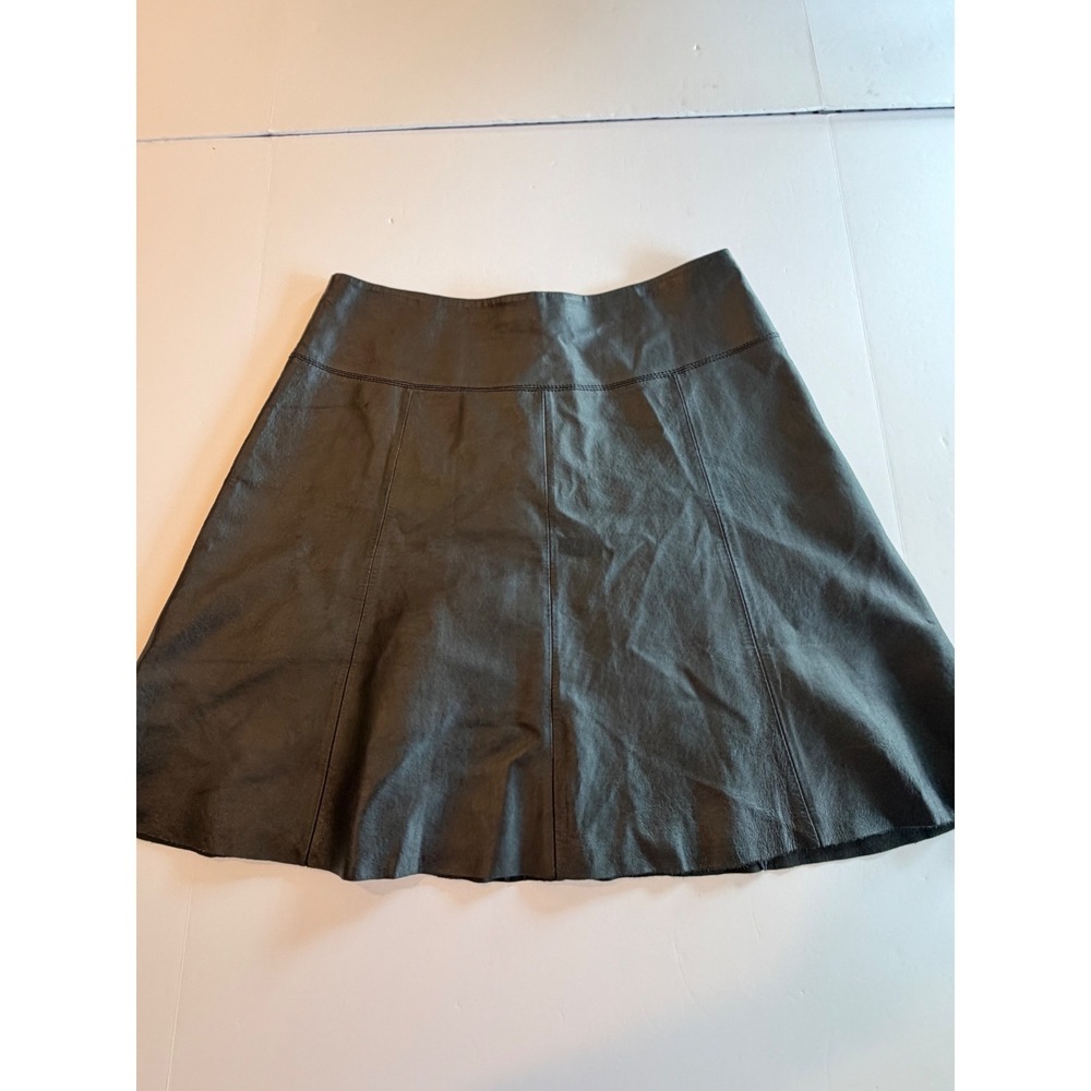 Chadwicks of Boston Black Leather A-Line Mini Skirt Womens 12 Paneled Zip Back